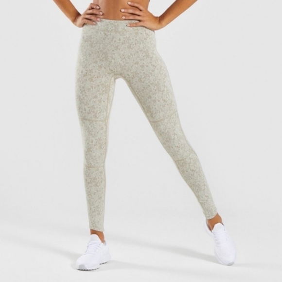 Gymshark Fleur Textured Green Khaki Leggings - Picture 1 of 4
